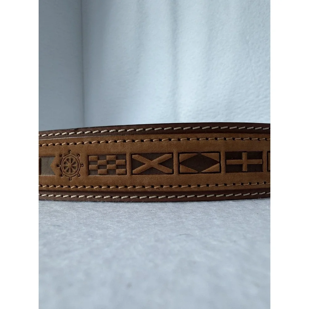 Cappelletti Italian Leather Nautical Flags‎ Belt Sz 44 Vera Pelle Made In Italy